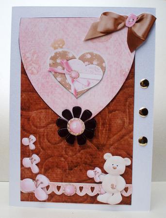 Hearts Flowers Teddy Envelope Card Front by Audrey Brown clifford