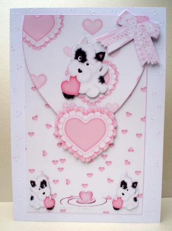 Pink Hearts and Puppy Envelope Front by Audrey Brown clifford