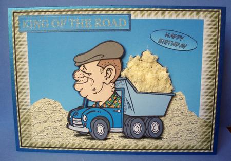 Big Headed Dump Truck Driver Card Front with Decoupage by Audrey Brown clifford