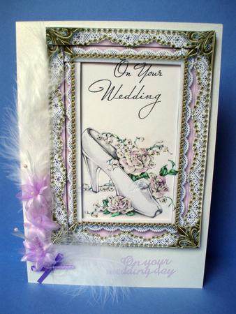 Wedding Shoe Spiral Edge Stacker 7x5in Card Front by Audrey Brown clifford