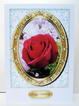 Red Rose in Embossed Frame Pyramid Card 5 by Audrey Brown clifford