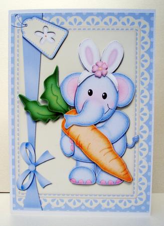 A5 Lola Elephant's Bunny Ears Quick Card N 3D Decoupage by Audrey Brown clifford