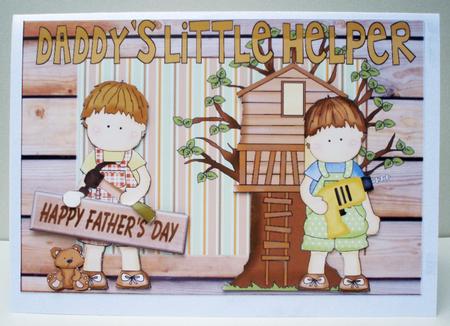 Dad's Little Helper Decoupage Card Front by Audrey Brown clifford
