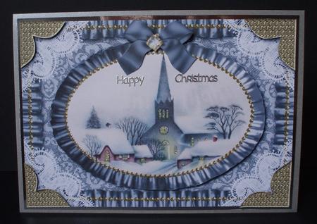 Christmas Village 2 Lace N Ruffle Card Front Step by Step by Audrey Brown clifford