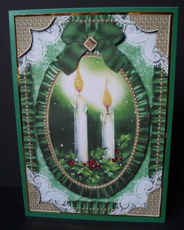 Christmas Candle Duo Lace N Ruffles Card Front by Audrey Brown clifford