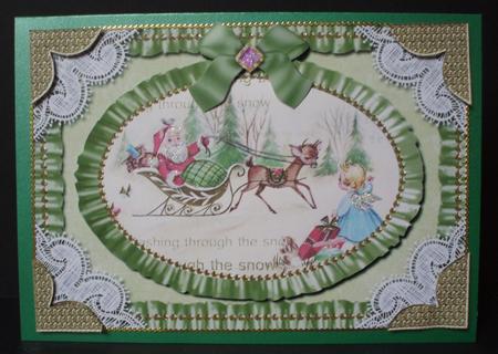 Dashing Thro the Snow Lace N Ruffles Card Front by Audrey Brown clifford