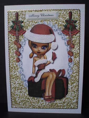 Little Lady in Santa Suit Sitting on Presents by Audrey Brown clifford