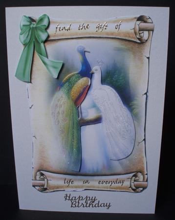 Beauty & Grace Peacocks on a Scroll by Audrey Brown clifford