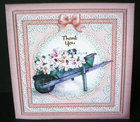 Flower Filled Wheelbarrow Cut and Fold Quick Card by Audrey Brown clifford