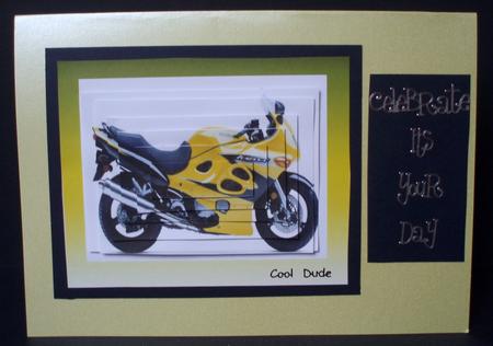 Bright Yellow Super Bike Pyramid by Audrey Brown clifford