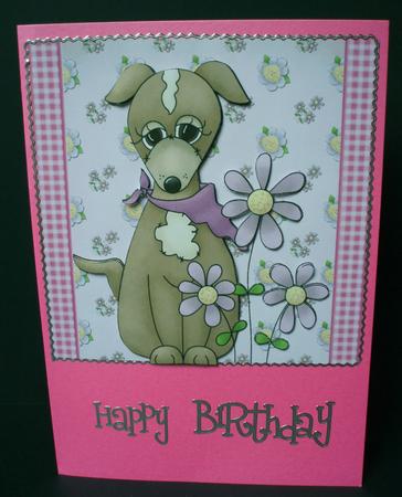 Cute Puppy and Flowers Card Front by Audrey Brown clifford