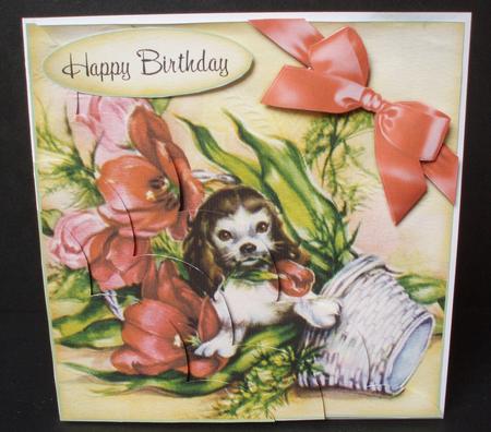 Puppy in the Tulips - Scalloped Corner Stacker by Audrey Brown clifford