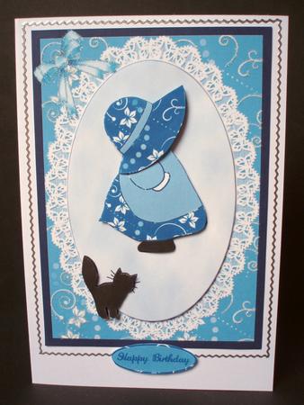 Cute Bonnet Girl & Cat by Audrey Brown clifford