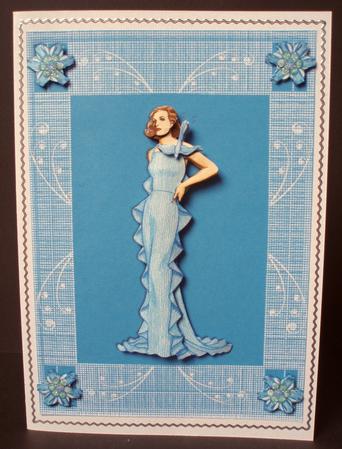 Art Deco in Blue Quick Card Front with Decoupage by Audrey Brown clifford