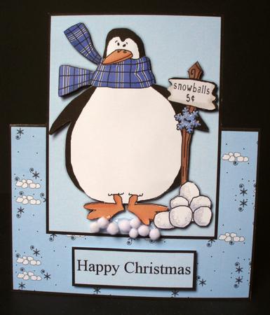 Penguins & Snowballs Over the Edge Card by Audrey Brown clifford