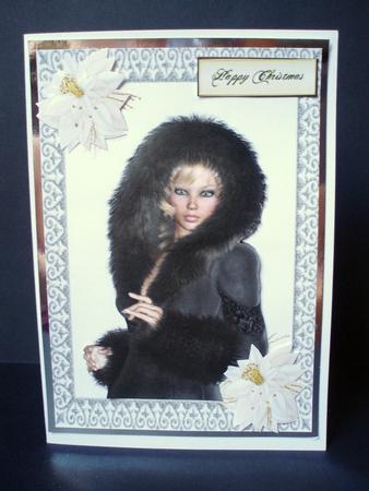 Pretty Lady in Black Fur in Diamonte Frame by Audrey Brown clifford
