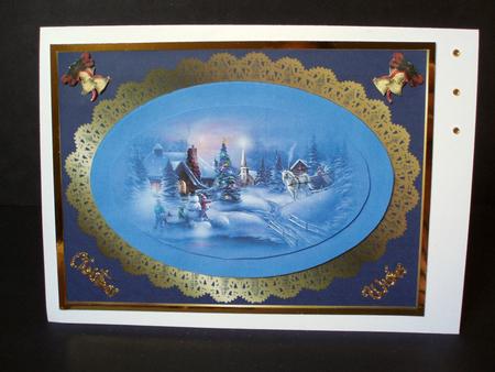 Blue and Gold Christmas Scene Pyramage by Audrey Brown clifford