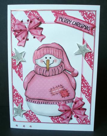 Cheerful Snowman in Pink by Audrey Brown clifford