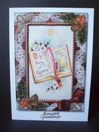 Christmas Book Holly 7x5inch Picture Card Front and Frame by Audrey Brown clifford