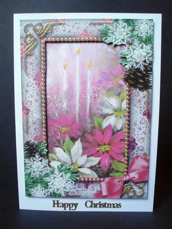 Pink Poinsettia Snow 7x5inch Picture Card Front and Frame by Audrey Brown clifford