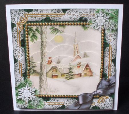 Winter Pub Snow One Edge Scallop Bottom Stacker by Audrey Brown clifford