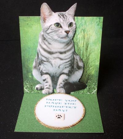 Tabby Cat & Saucer of Milk Easel Decoupage Card Sheet by Audrey Brown clifford