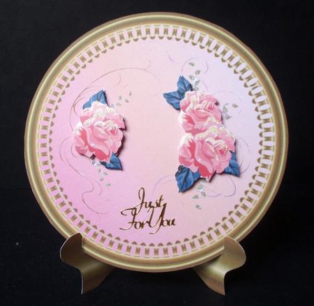 Gold Rimmed Plate with Pink Roses by Audrey Brown clifford