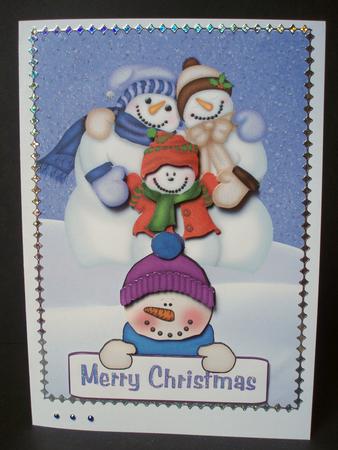 Snowman Merry Christmas Decoupage Quick Card Front by Audrey Brown clifford