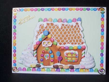 Christmas Gingerbread House Decoupage Card Front by Audrey Brown clifford