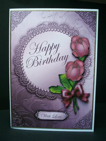 A5 Roses and Metallic Lace Quick Card with 3D Decoupage by Audrey Brown clifford