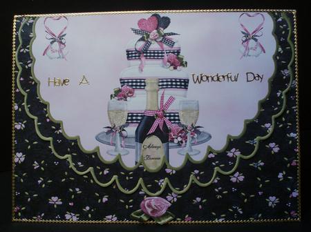Wedding Champagne Scalloped Edge Envelope Card with Topper by Audrey Brown clifford
