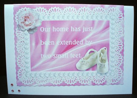 Baby Girl Two Small Feet Announcement Quick Cut & Fold Card by Audrey Brown clifford