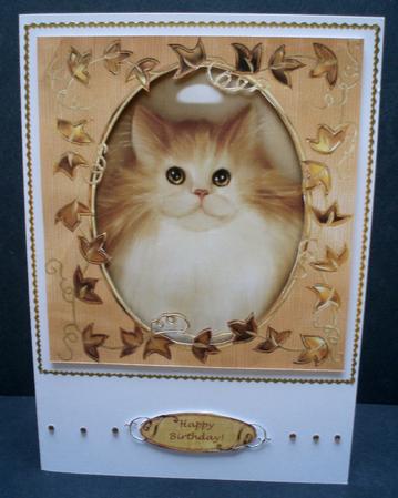 Topaz the Kitty Cat Quick Decoupage Card Front by Audrey Brown clifford