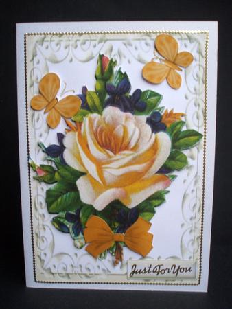 Lovely Peach Rose in Cream Ornate Frame by Audrey Brown clifford