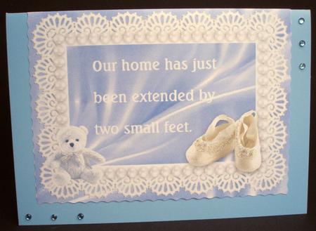 Baby Boy Two Small Feet Announcement Quick Cut & Fold Card by Audrey Brown clifford