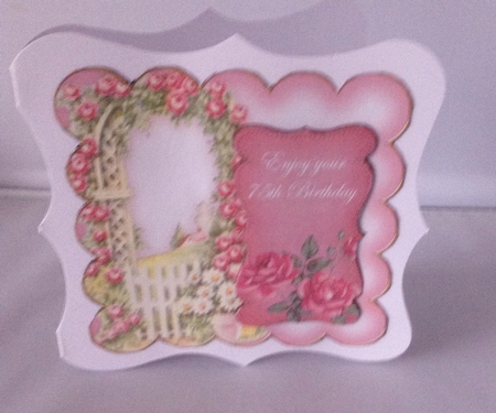 Pink Rose Arch 75th Birthday 8in Scallop Topper by Audrey Wilson