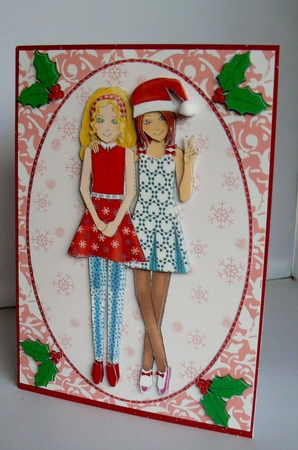 Christmas Party Girls A5 Card Front and Decoupage by Audrey Wilson
