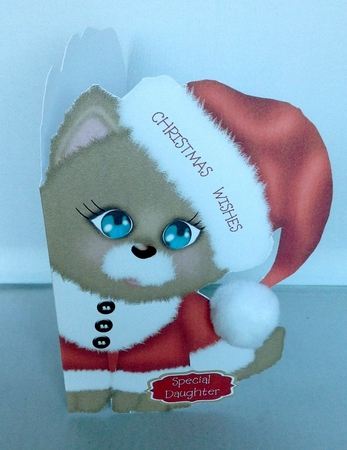 Christmas kitten shaped card for Son, Daughter, Grandaughter, Grandson A5 by Audrey Wilson