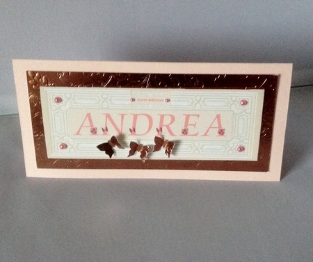 Cream & peach large DL name card (Andrea) by Audrey Wilson