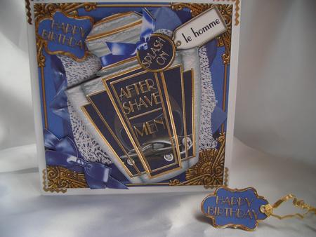 Art Deco Blue Aftershave Birthday Decoupage Sheet by Audrey Wilson