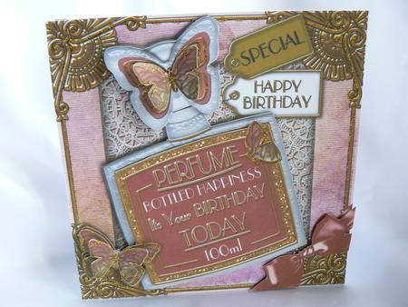Pink Butterfly Perfume Birthday Bottle 6in Decoupage Sheet by Audrey Wilson