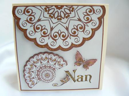 Scalloped Edged Envelope Card with Fan and Butterfly by Audrey Wilson