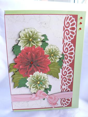 Cream and Red Dahlias with a Scalloped Shell Edge by Audrey Wilson
