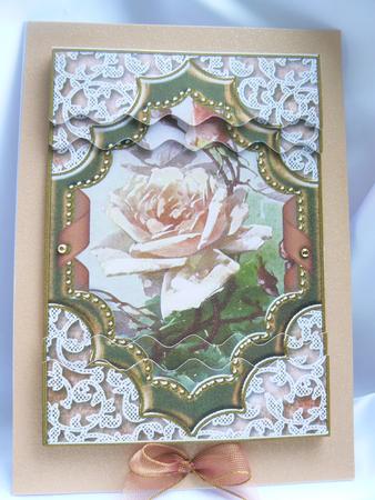 Peach Rose Ornate Diamond 7x5in Wavy Top Bottom Stacker by Audrey Wilson