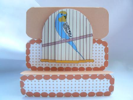 Budgie in a Cage Stepper Card by Audrey Wilson