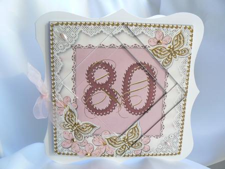 Pink Butterfly 80th Birthday 5in Triangle Spiral Stacker by Audrey Wilson