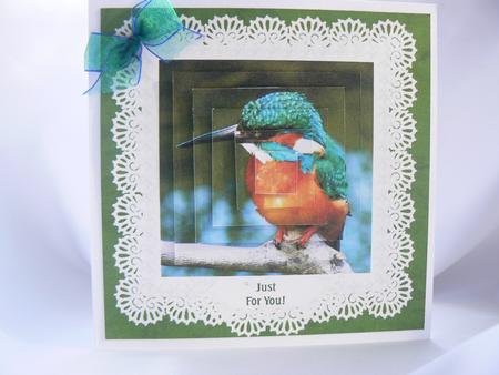 Kingfisher Bird Just for You Quick Square Pyramid Card by Audrey Wilson