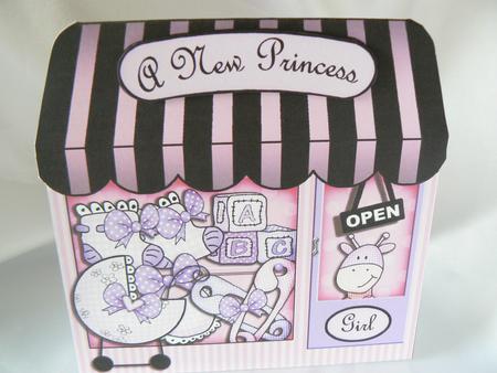 Baby Girl Shop Shaped Card with Decoupage N Greetings by Audrey Wilson