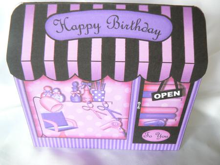 Cut N Curl Hairdresser Shop Shaped Card Decoupage N Greeting by Audrey Wilson