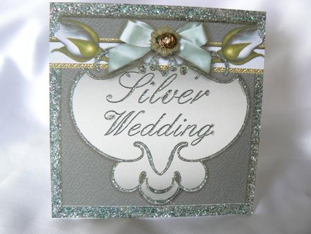 Silver Wedding Double Rose 5in Portrait Fold Card by Audrey Wilson
